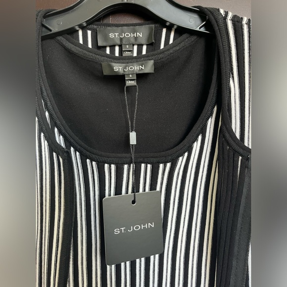 NWT St John 2 Pc Zipper Jacket and Sleeveless Top Blk & White Rayon Sz S - Picture 13 of 15